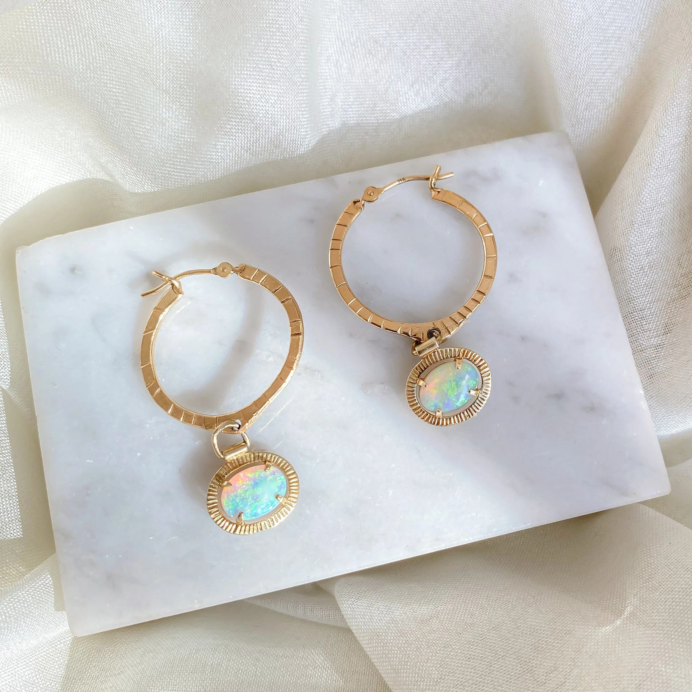 Reworked Opal Hoops | Recycled 14k Gold