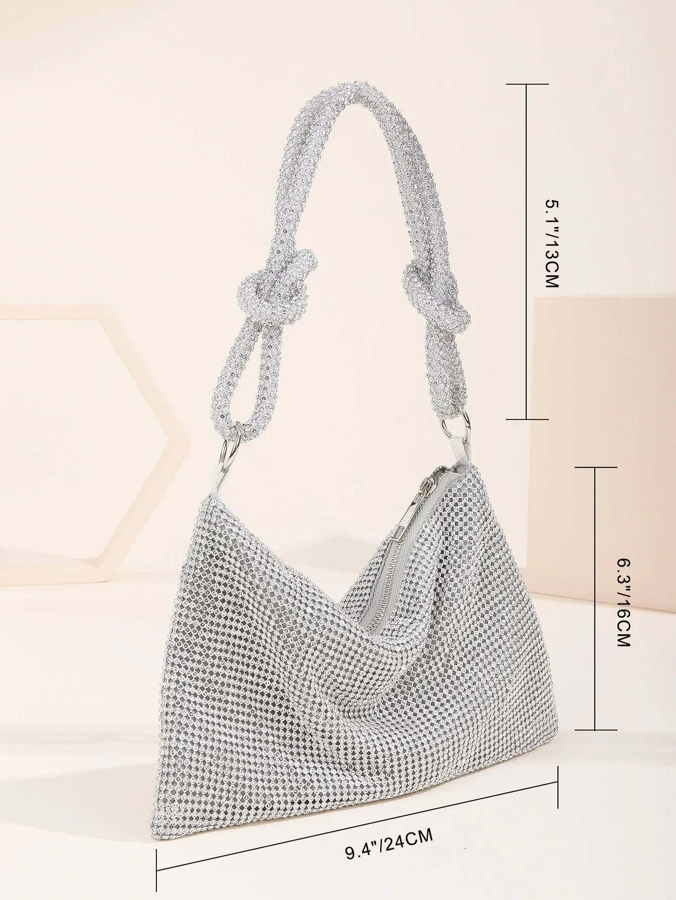 Rhinestone Decor Knot Detail Evening Bag