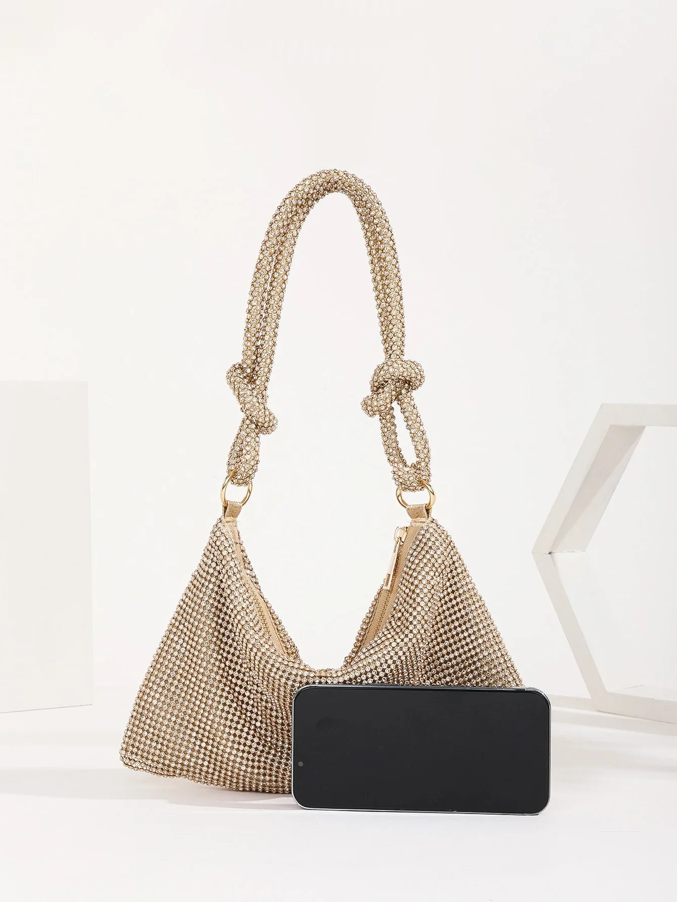 Rhinestone Decor Knot Detail Evening Bag