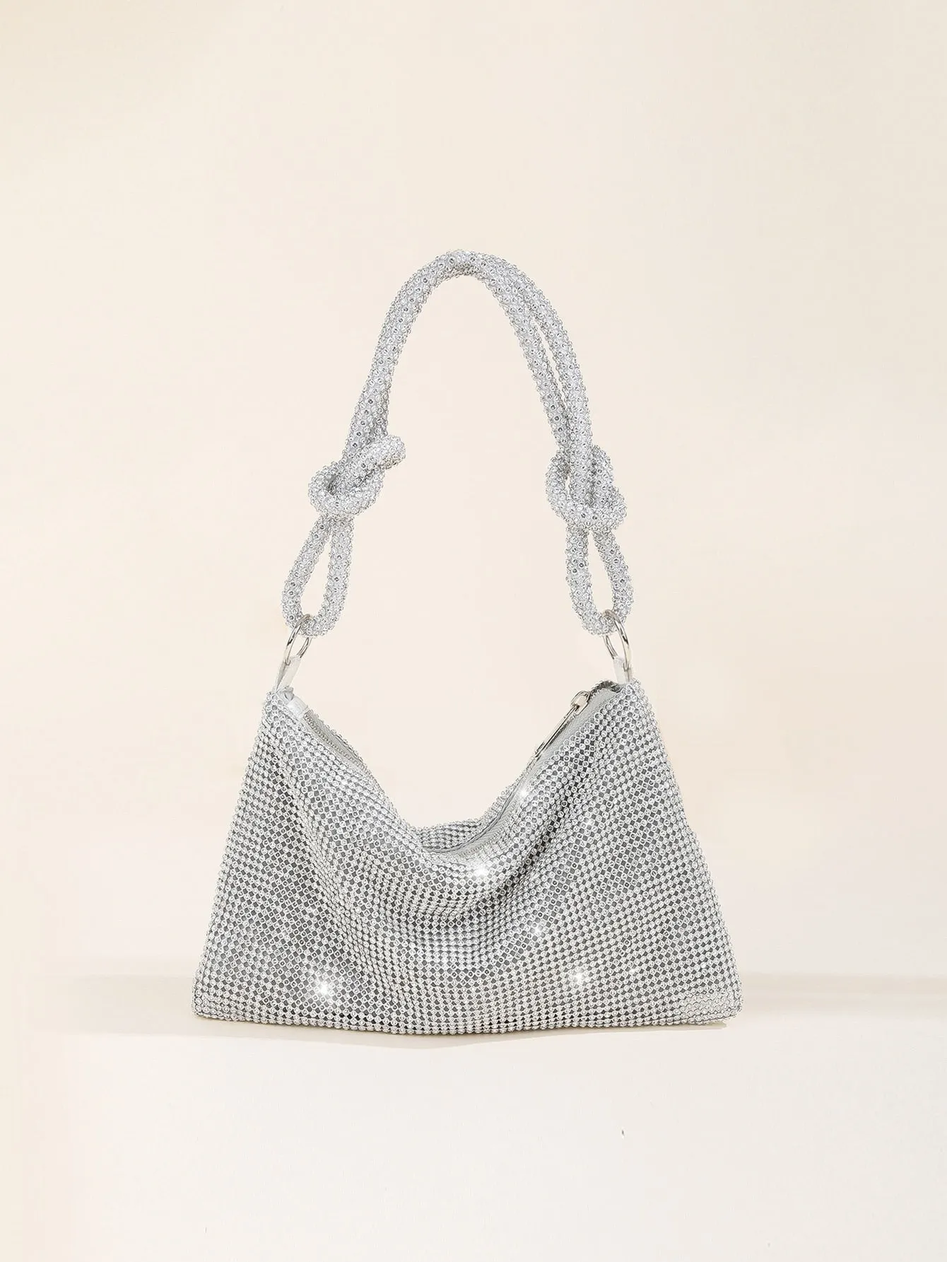 Rhinestone Decor Knot Detail Evening Bag
