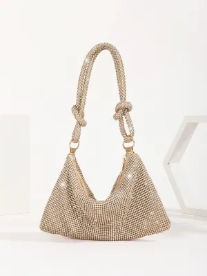 Rhinestone Decor Knot Detail Evening Bag
