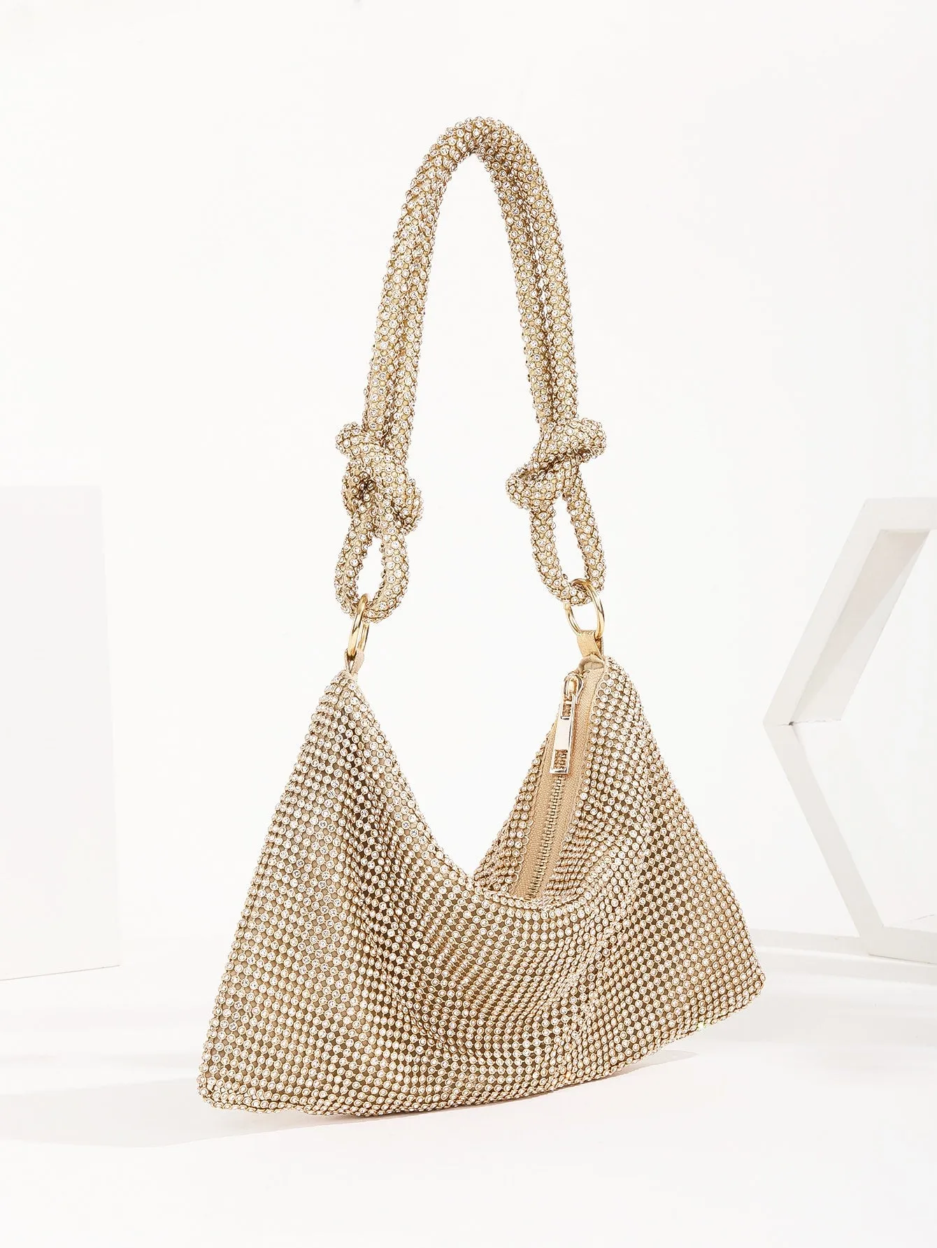 Rhinestone Decor Knot Detail Evening Bag