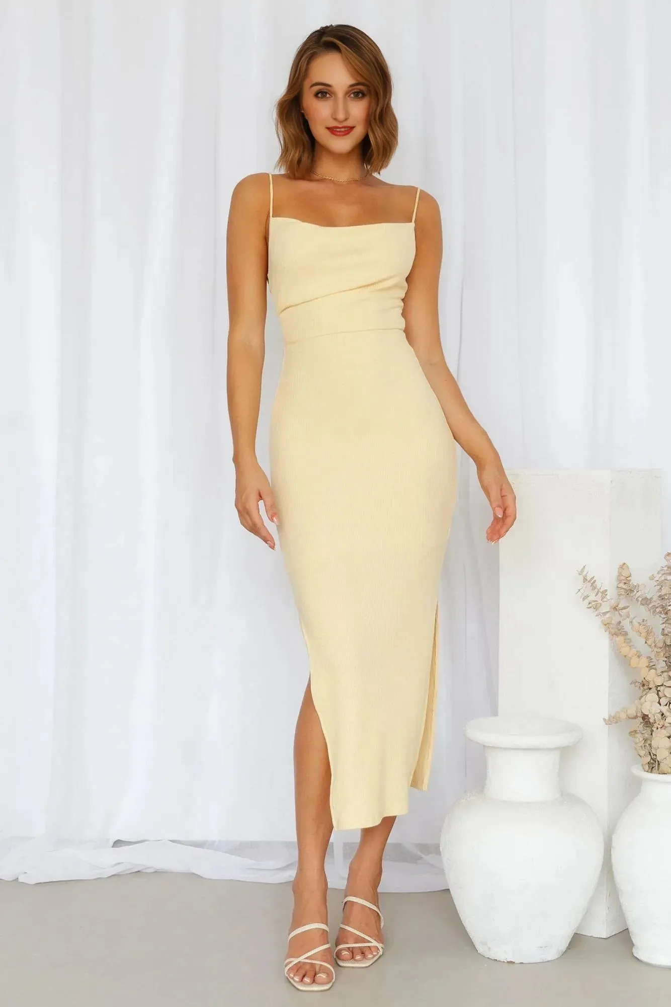 Rooftop Martinis For Two Midi Dress Yellow