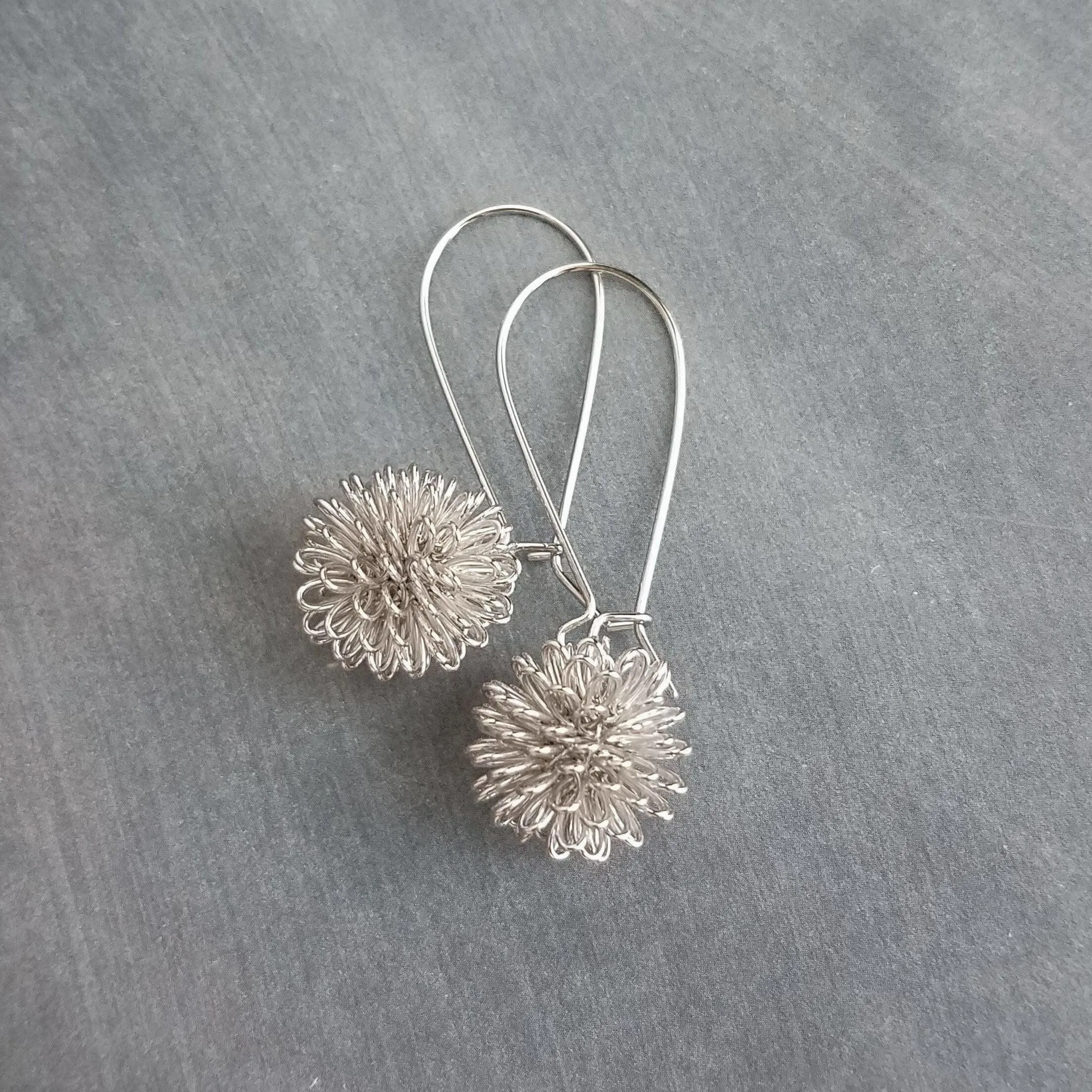 Silver Knot Earring, tie the knot gift, tangle earrings, dandelion earring, wire ball earring knotted earring silver ball earring bridesmaid