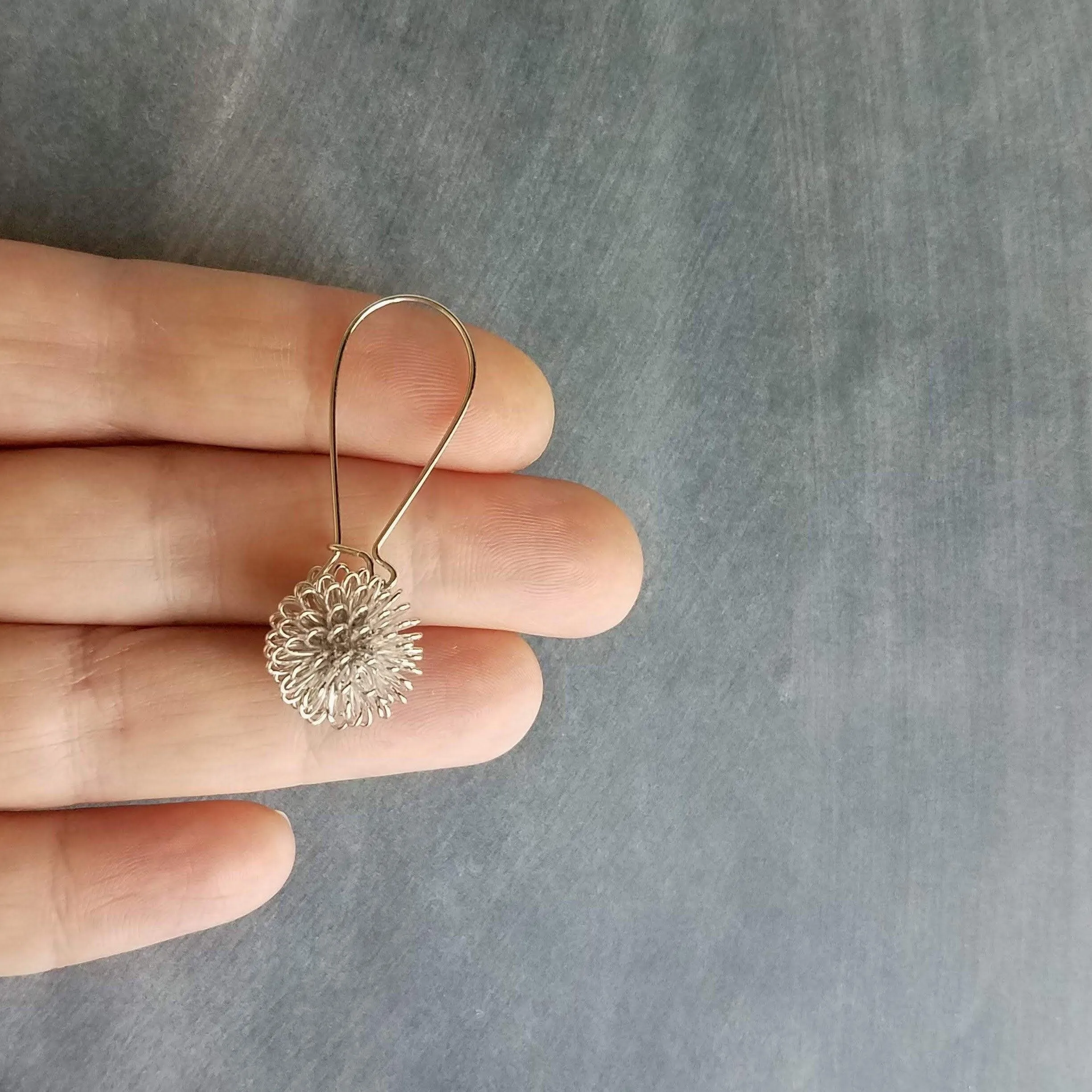 Silver Knot Earring, tie the knot gift, tangle earrings, dandelion earring, wire ball earring knotted earring silver ball earring bridesmaid