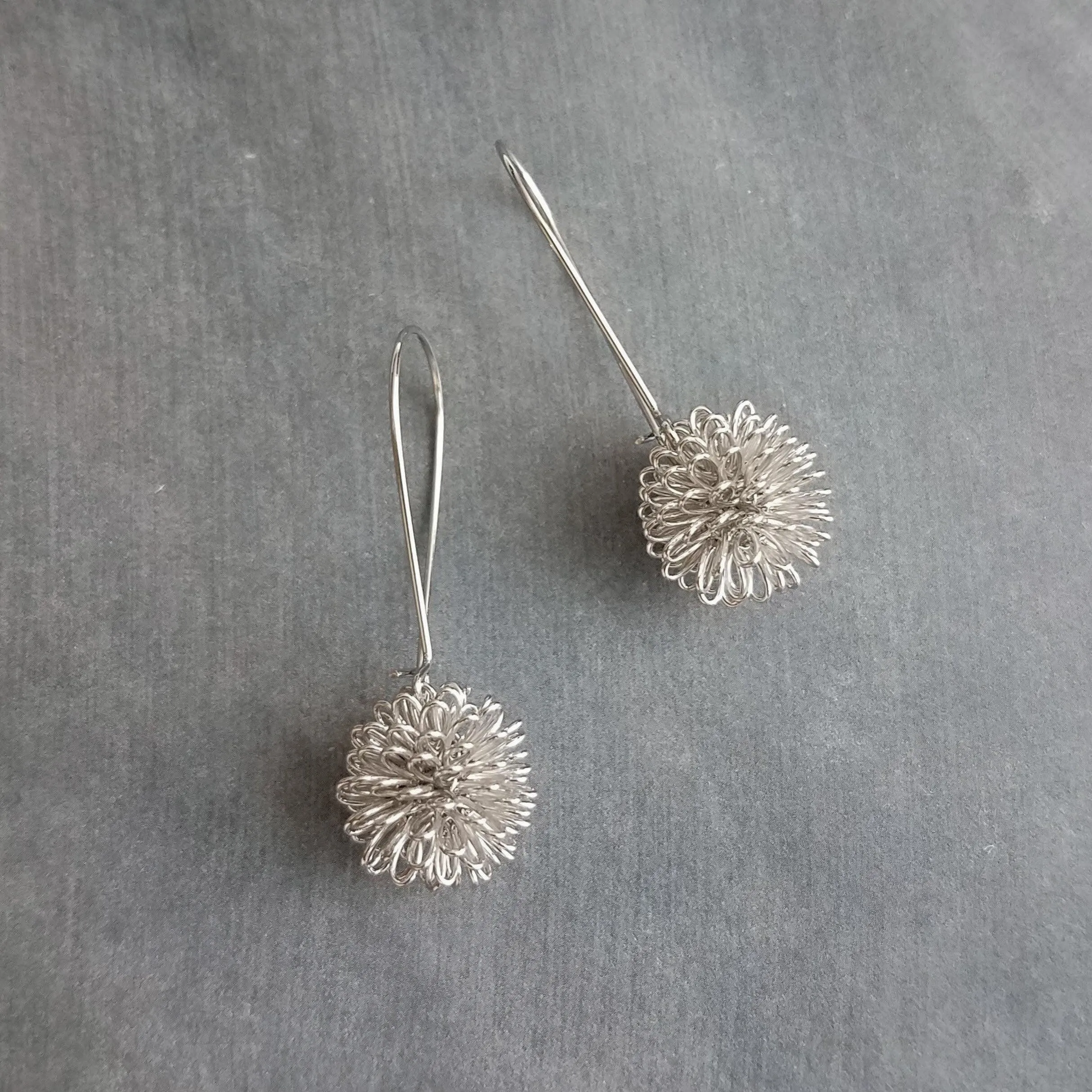 Silver Knot Earring, tie the knot gift, tangle earrings, dandelion earring, wire ball earring knotted earring silver ball earring bridesmaid