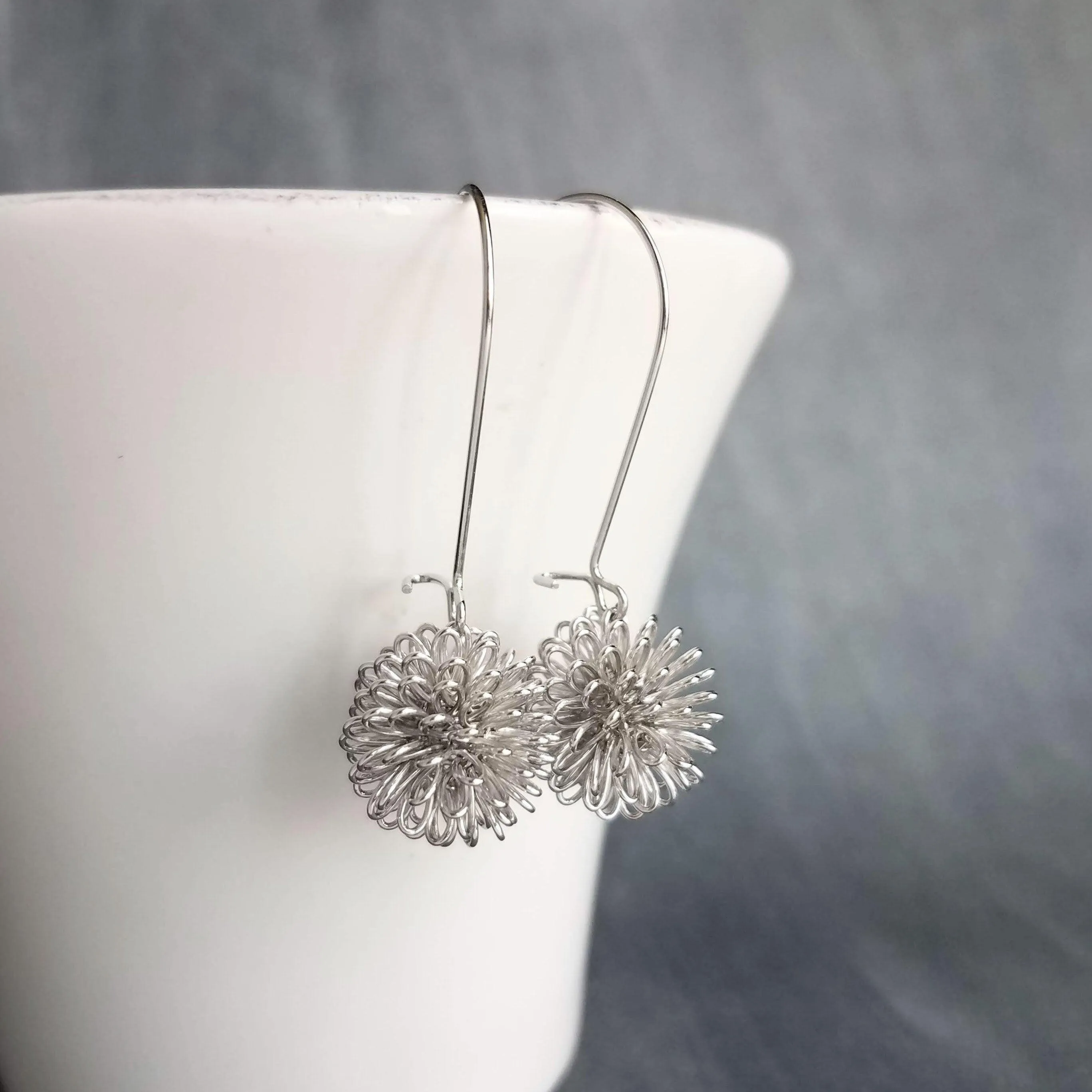 Silver Knot Earring, tie the knot gift, tangle earrings, dandelion earring, wire ball earring knotted earring silver ball earring bridesmaid