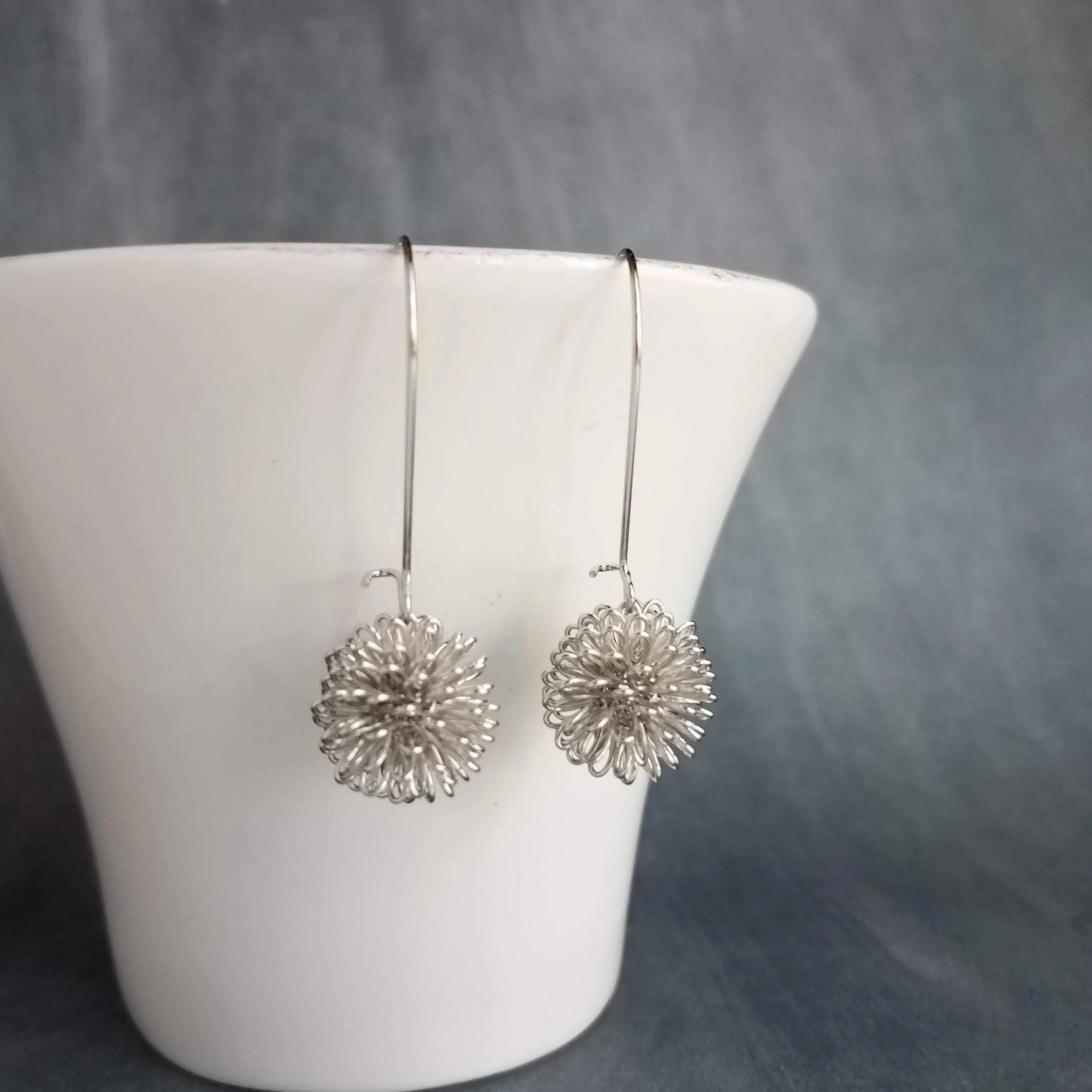Silver Knot Earring, tie the knot gift, tangle earrings, dandelion earring, wire ball earring knotted earring silver ball earring bridesmaid