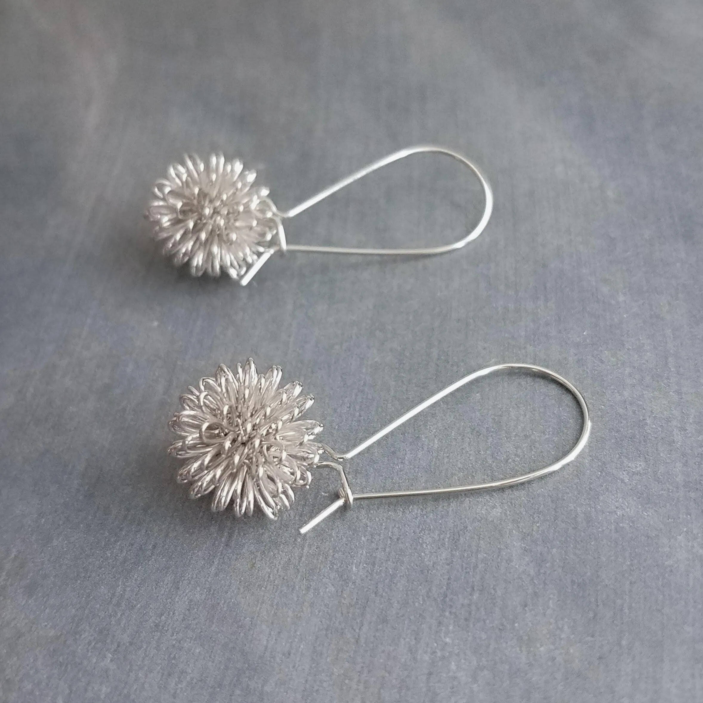 Silver Knot Earring, tie the knot gift, tangle earrings, dandelion earring, wire ball earring knotted earring silver ball earring bridesmaid