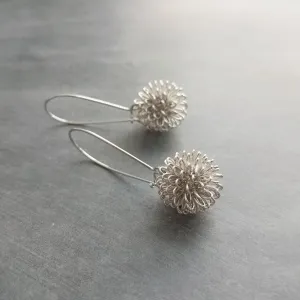 Silver Knot Earring, tie the knot gift, tangle earrings, dandelion earring, wire ball earring knotted earring silver ball earring bridesmaid