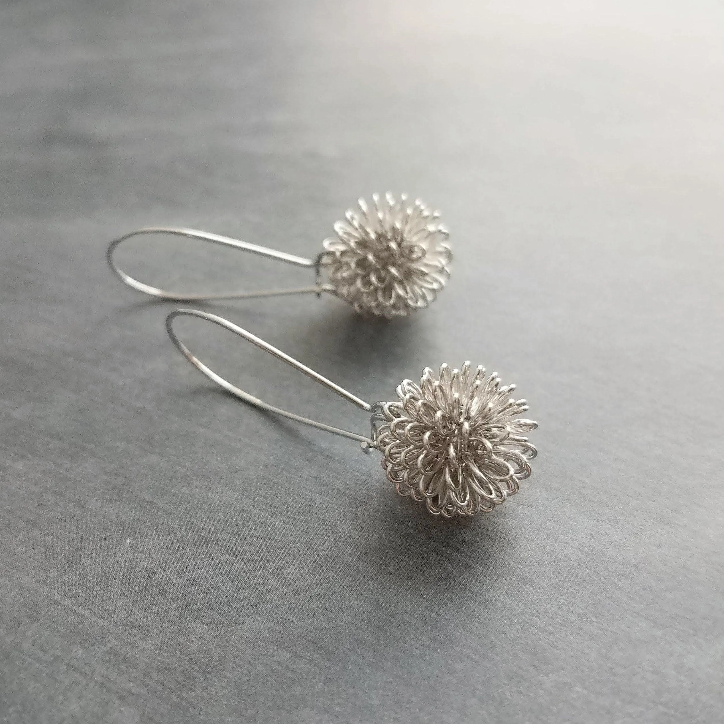 Silver Knot Earring, tie the knot gift, tangle earrings, dandelion earring, wire ball earring knotted earring silver ball earring bridesmaid