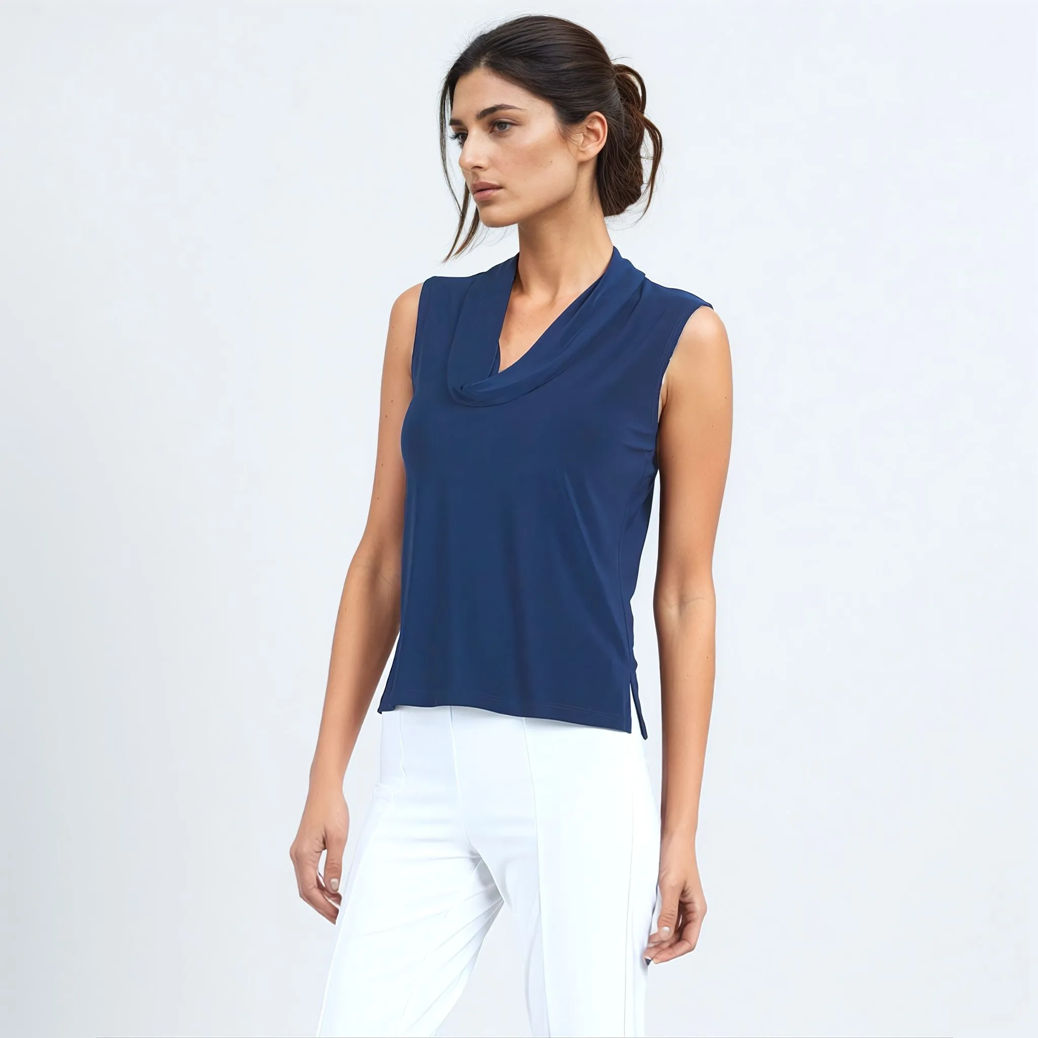 Sleeveless Draped Cowl Neck Top - Navy - Limited Sizes!