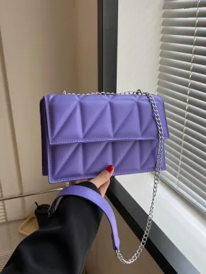 Small Quilted Flap Chain Square Bag - Purple