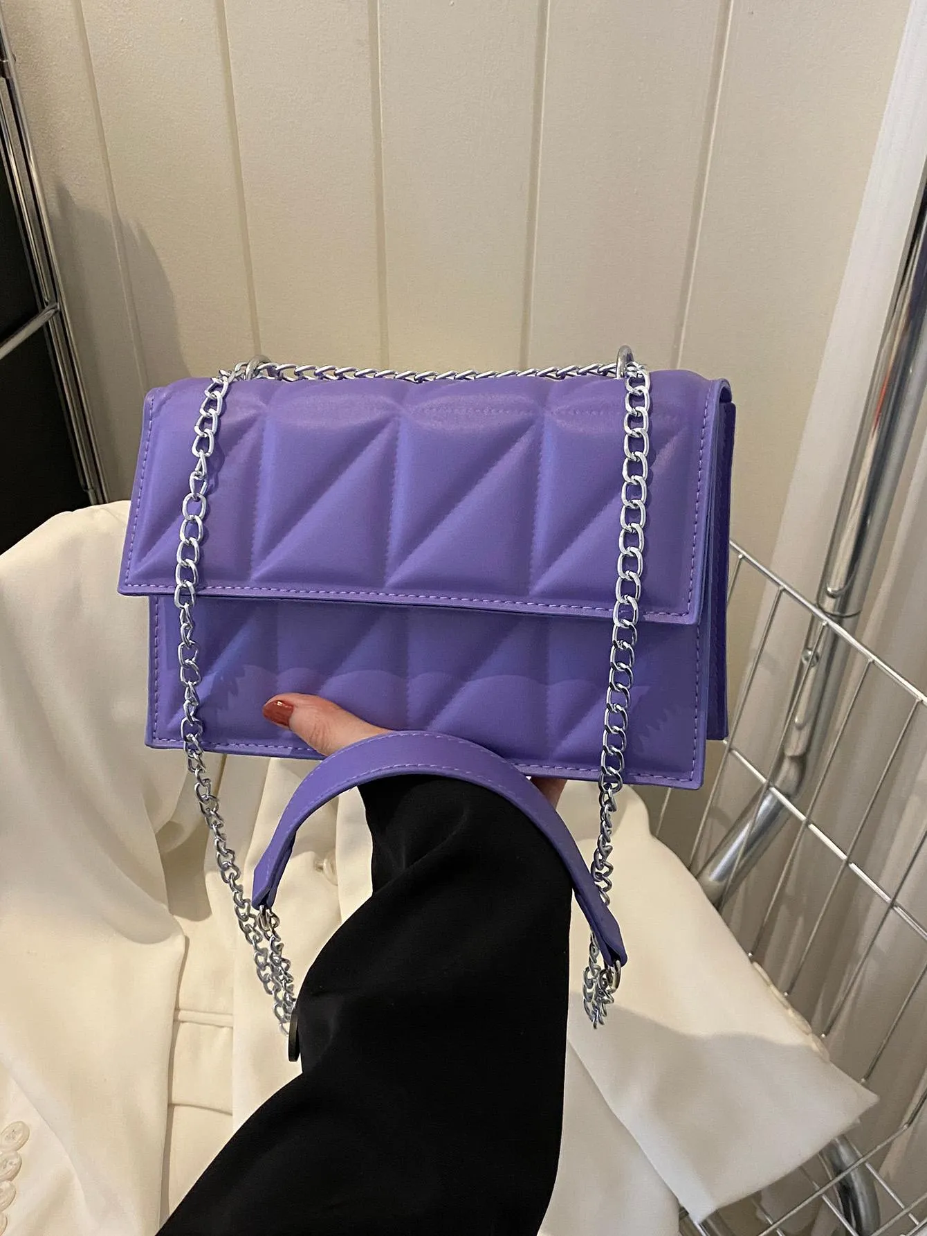 Small Quilted Flap Chain Square Bag - Purple