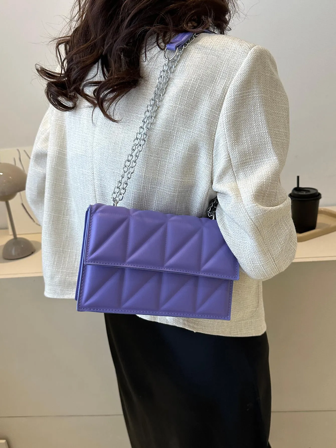 Small Quilted Flap Chain Square Bag - Purple
