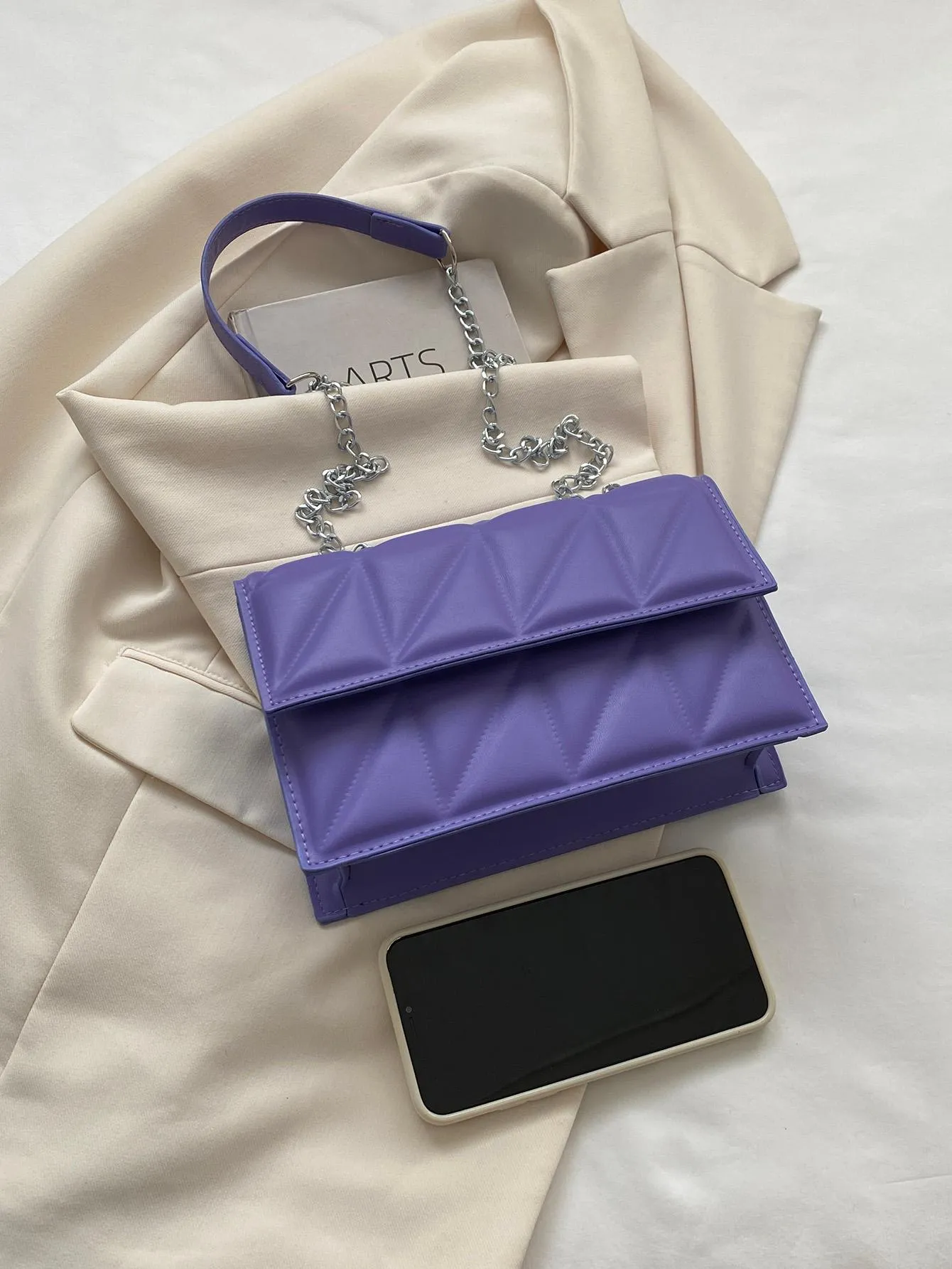 Small Quilted Flap Chain Square Bag - Purple