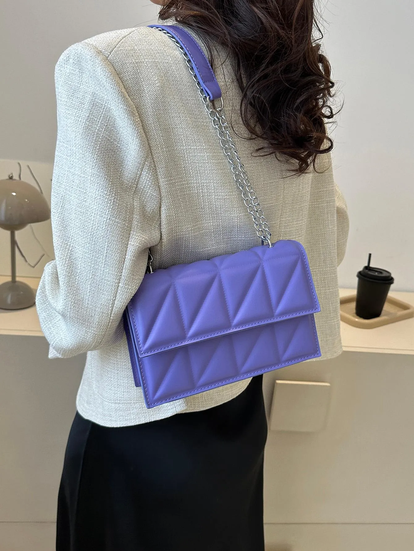 Small Quilted Flap Chain Square Bag - Purple