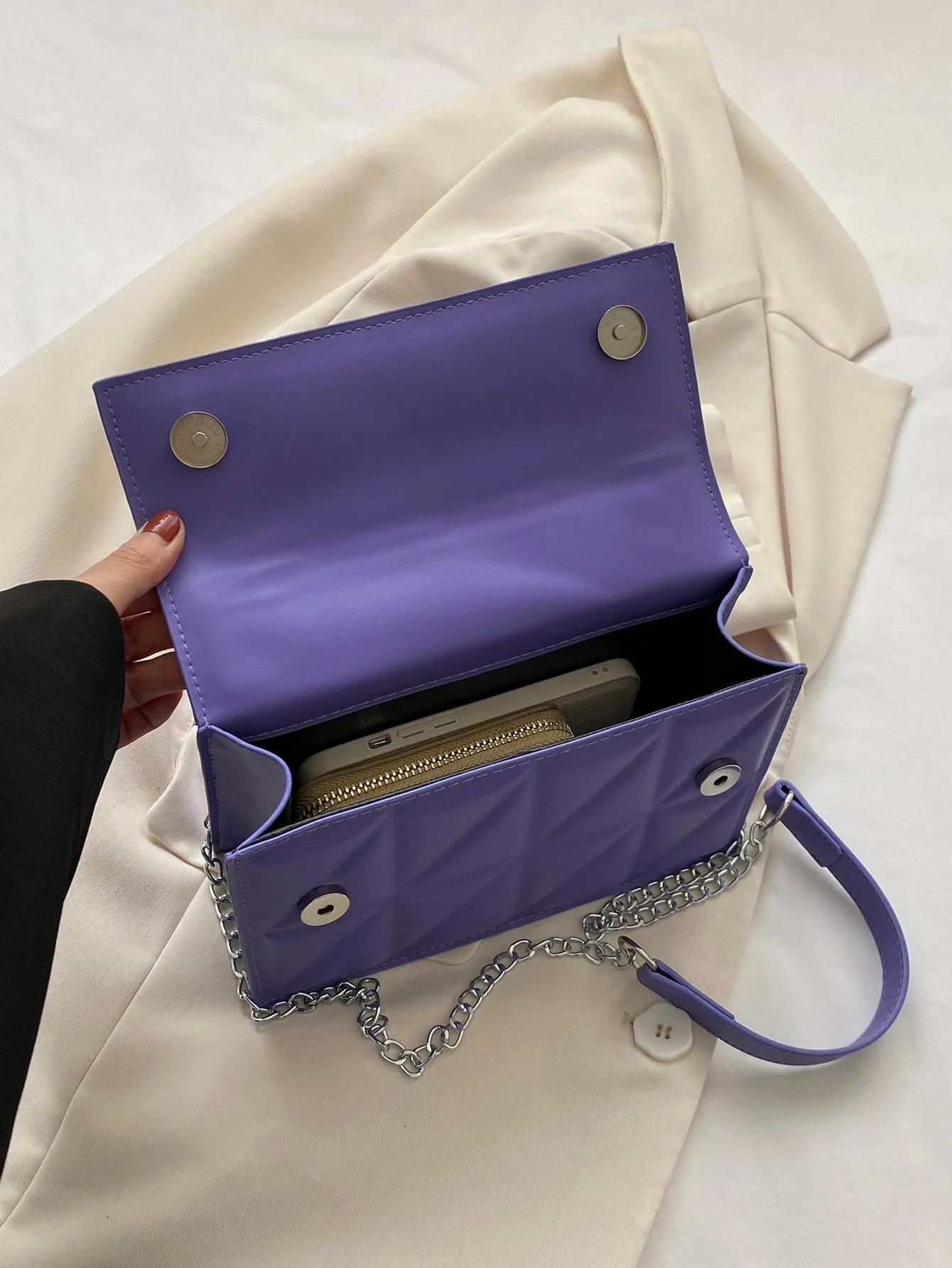 Small Quilted Flap Chain Square Bag - Purple