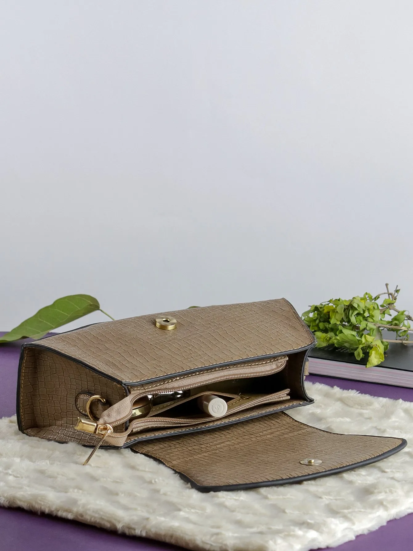 Snakeskin Pattern Flap Chain Evening Bag - Khaaki - FD ⚡