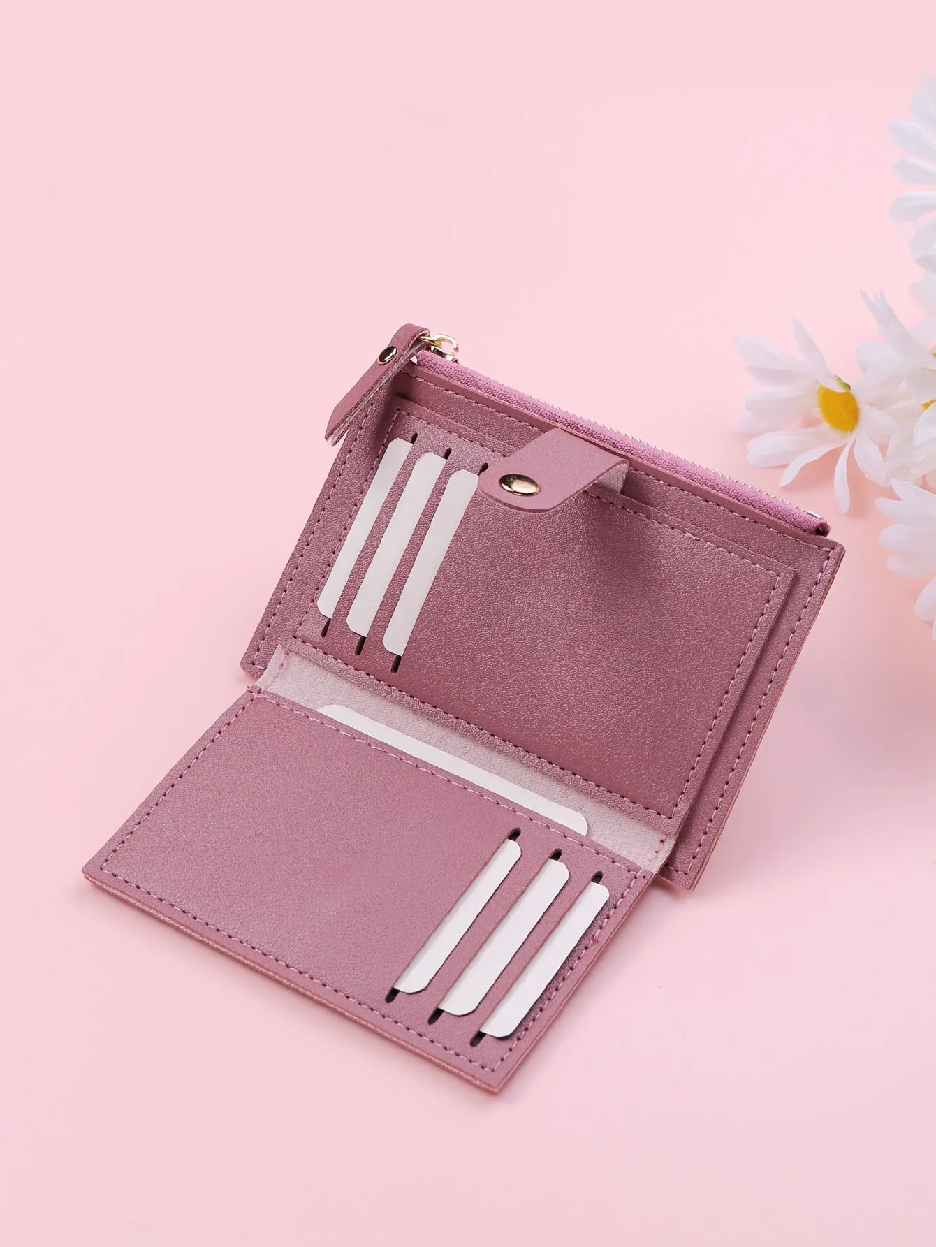 Snap Button Small Wallet - Dusty Pink