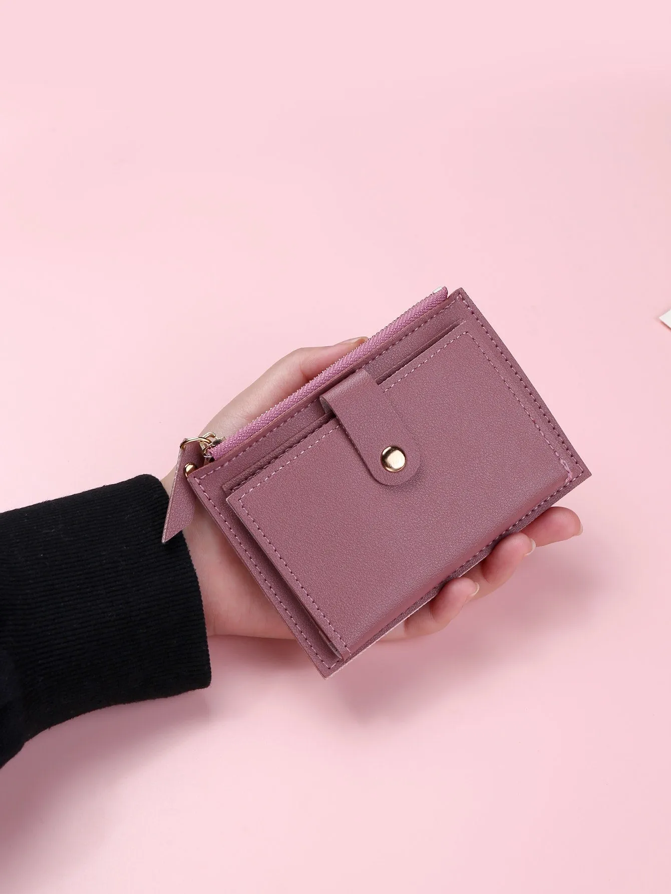 Snap Button Small Wallet - Dusty Pink