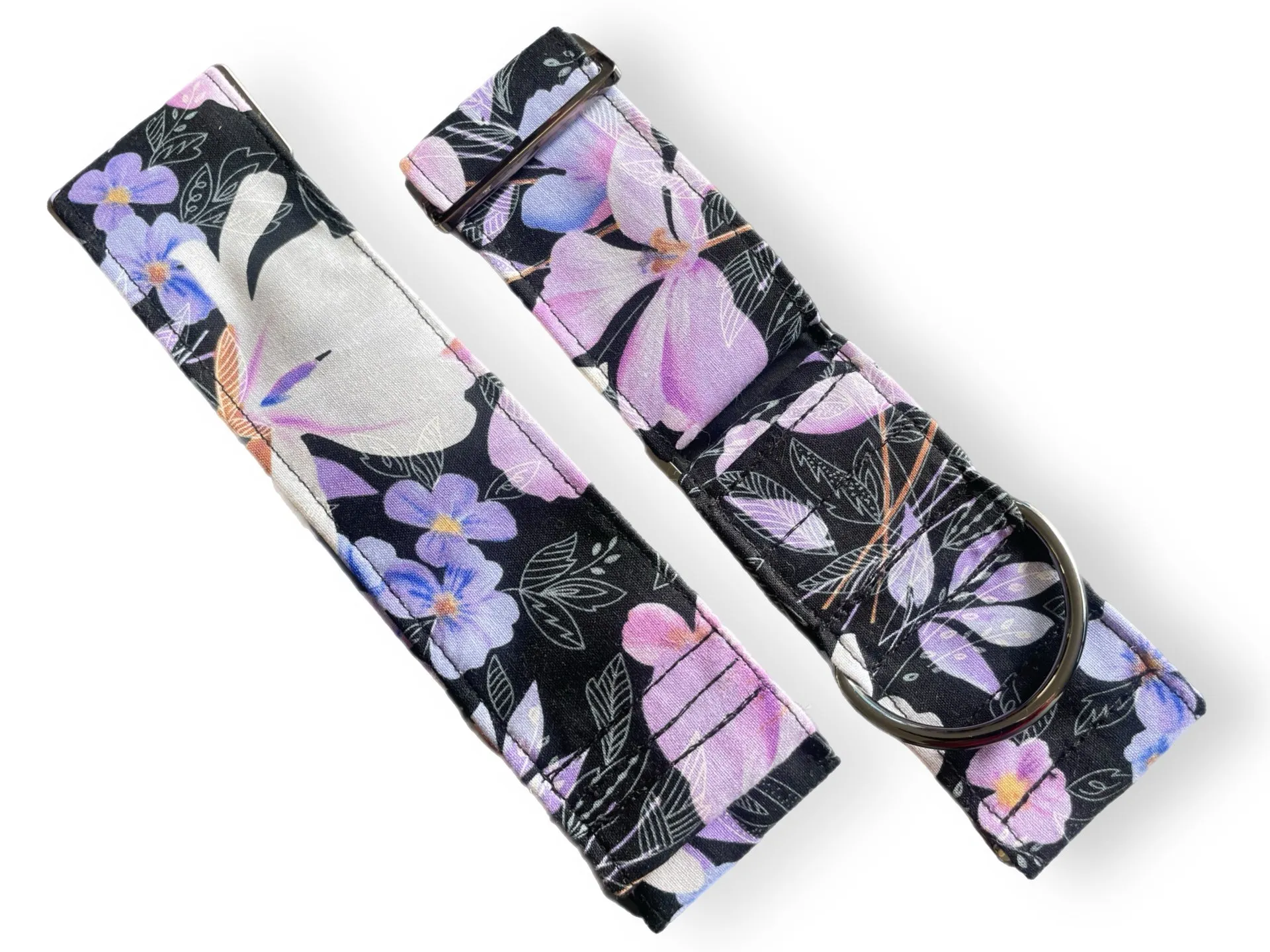 Soft mauve & pink floral on black Martingale collar greyhound 5cms super soft cotton fabric