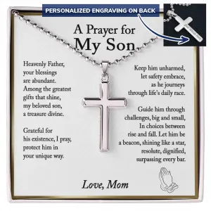 Son Gift from Mom, A Prayer for My Son Cross Necklace, Son Birthday Gift, Son Graduation Gift, From Dad to Son, Christmas Gifts For Son - Ball Chain