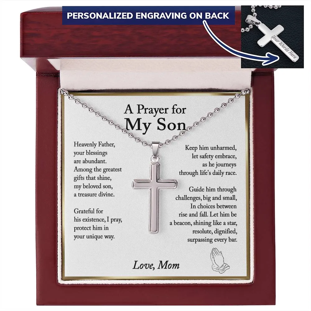 Son Gift from Mom, A Prayer for My Son Cross Necklace, Son Birthday Gift, Son Graduation Gift, From Dad to Son, Christmas Gifts For Son - Ball Chain