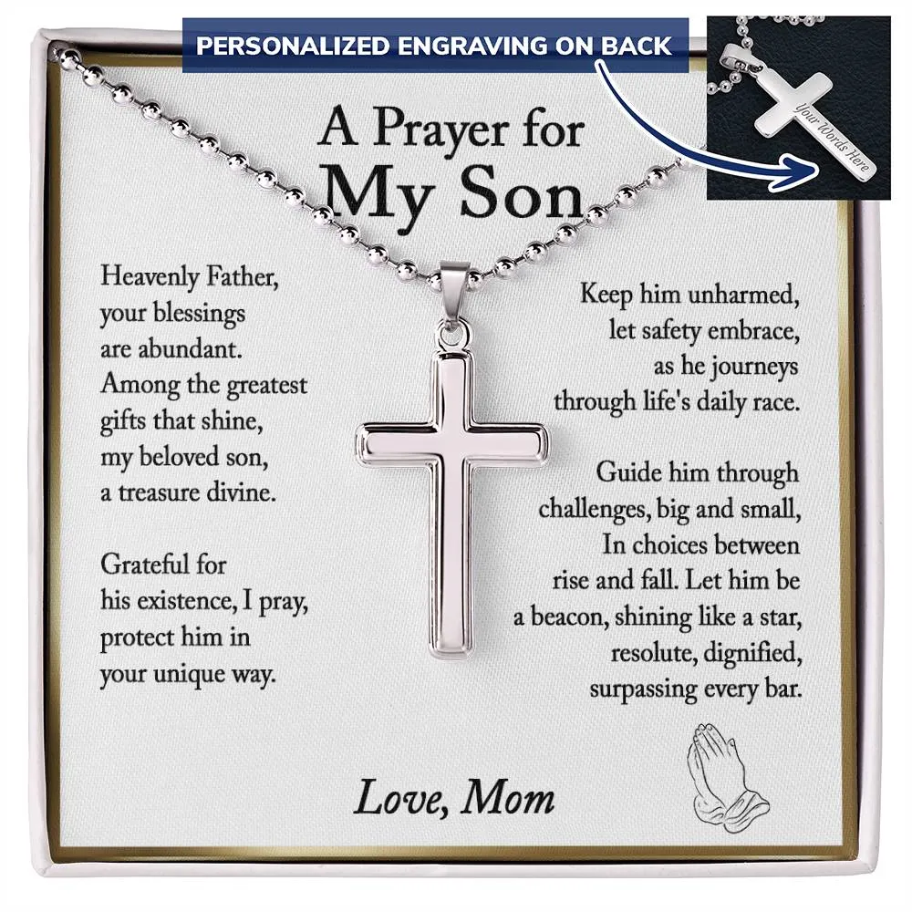 Son Gift from Mom, A Prayer for My Son Cross Necklace, Son Birthday Gift, Son Graduation Gift, From Dad to Son, Christmas Gifts For Son - Ball Chain