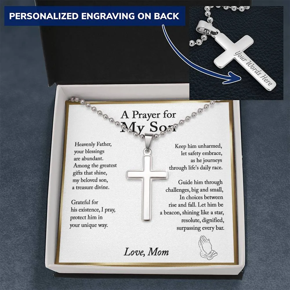 Son Gift from Mom, A Prayer for My Son Cross Necklace, Son Birthday Gift, Son Graduation Gift, From Dad to Son, Christmas Gifts For Son - Ball Chain