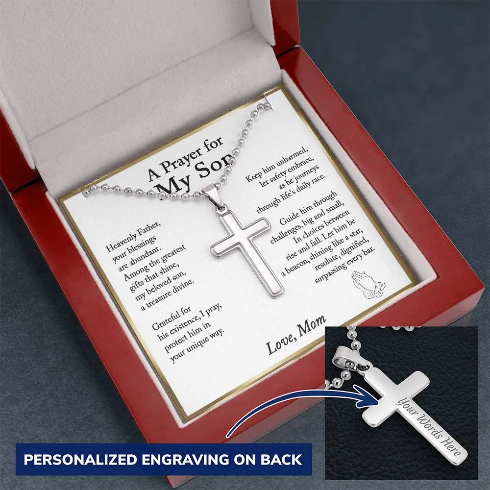 Son Gift from Mom, A Prayer for My Son Cross Necklace, Son Birthday Gift, Son Graduation Gift, From Dad to Son, Christmas Gifts For Son - Ball Chain