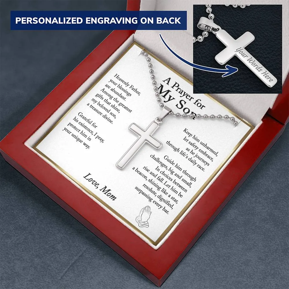 Son Gift from Mom, A Prayer for My Son Cross Necklace, Son Birthday Gift, Son Graduation Gift, From Dad to Son, Christmas Gifts For Son - Ball Chain