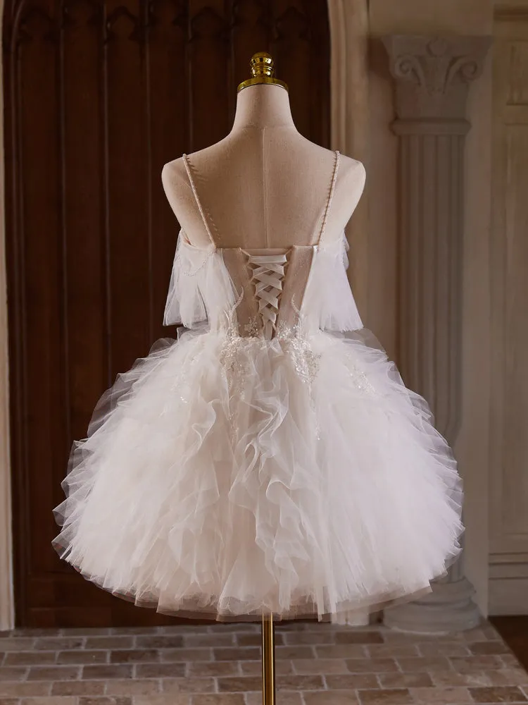Spaghetti Straps Sweet Ivory Appliques Short Homecoming Dresses