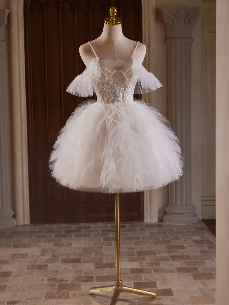 Spaghetti Straps Sweet Ivory Appliques Short Homecoming Dresses