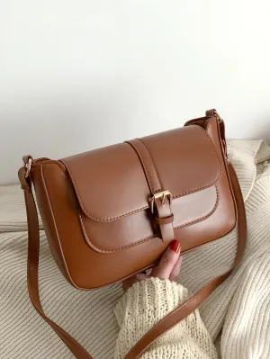 Stitch Detail Flap Square Bag - Brown