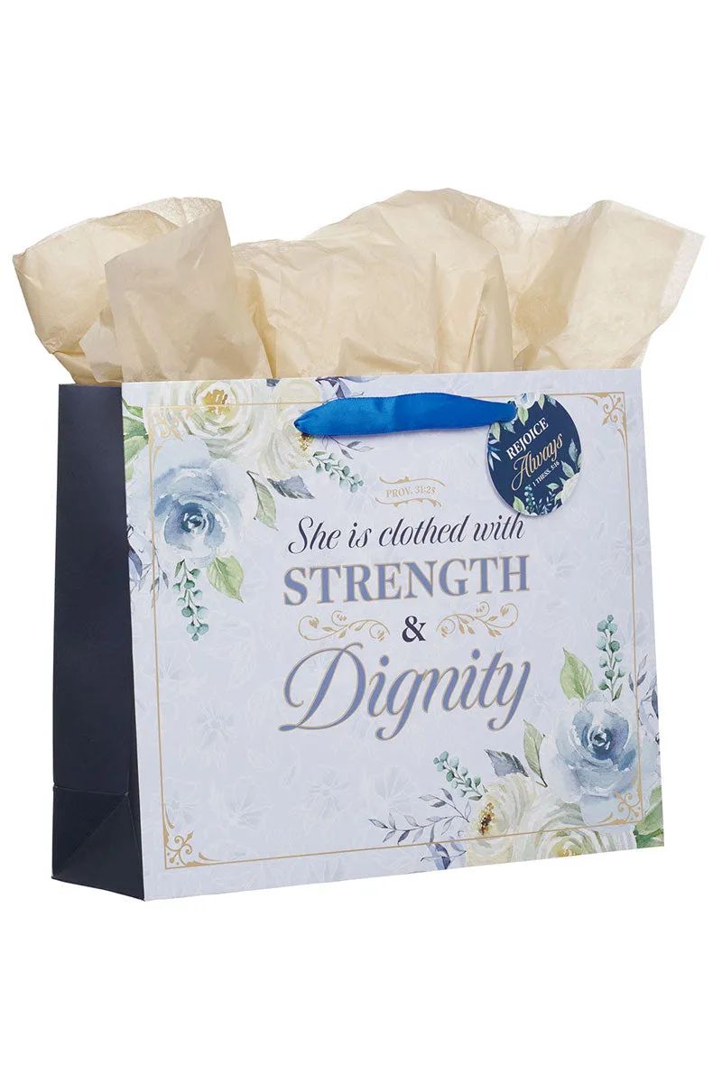 Strength & Dignity Blue Roses Large Landscape Gift Bag