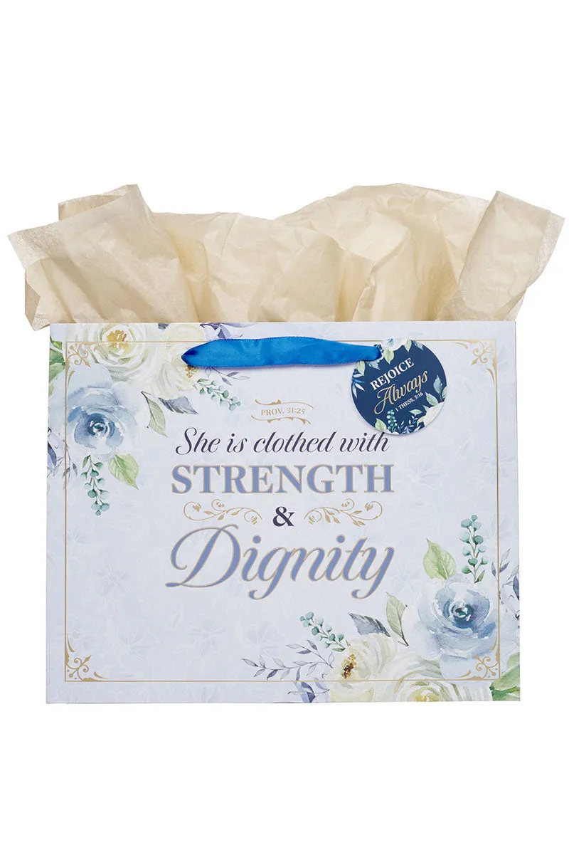 Strength & Dignity Blue Roses Large Landscape Gift Bag