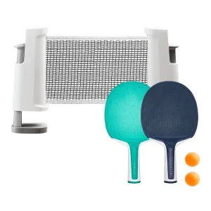 Table Tennis Set with Posts, Adjustable Rollnet, 2 Bats and 2 Balls - White/Grey
