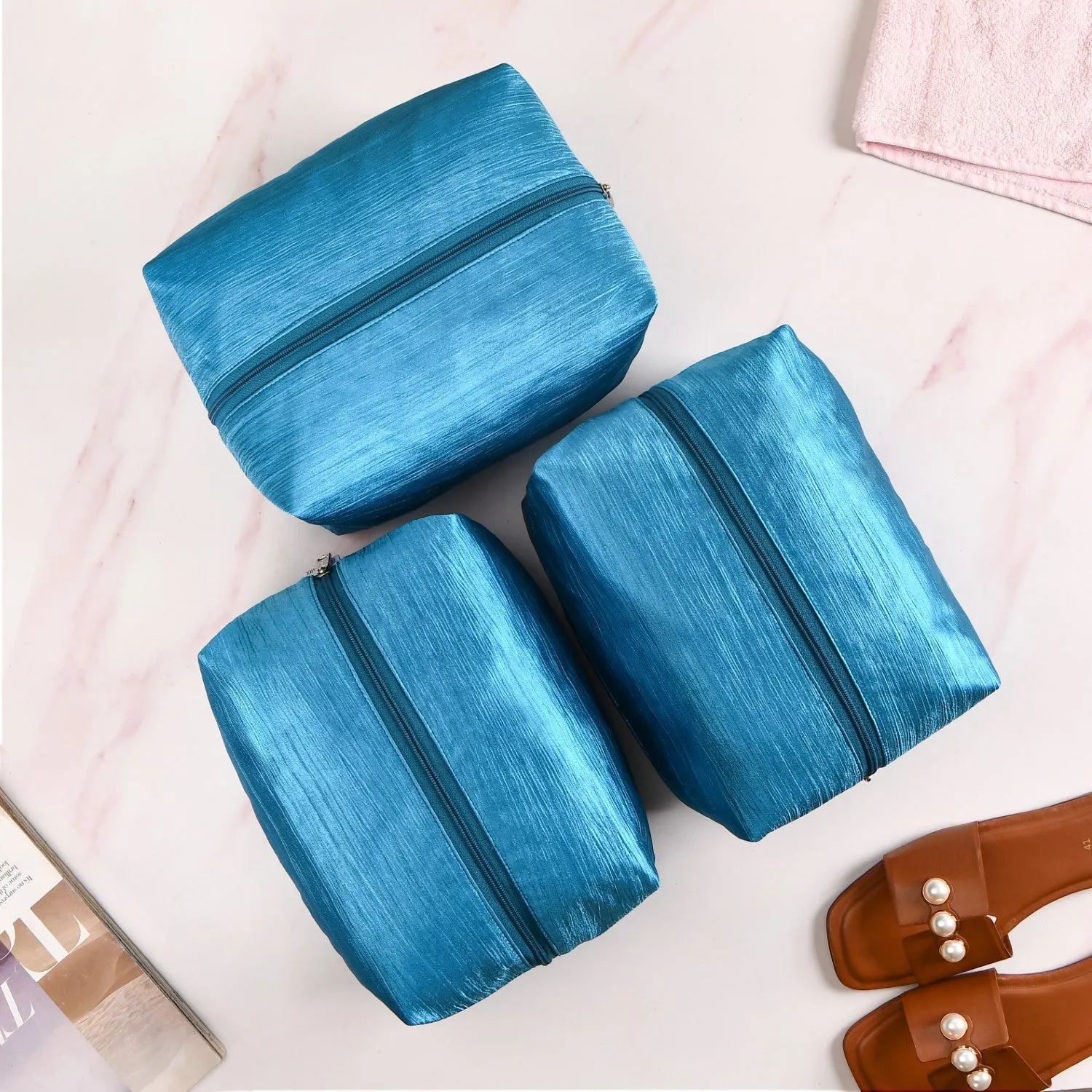 Teal Zippered Travel Shoe Bags Small Set Of 3