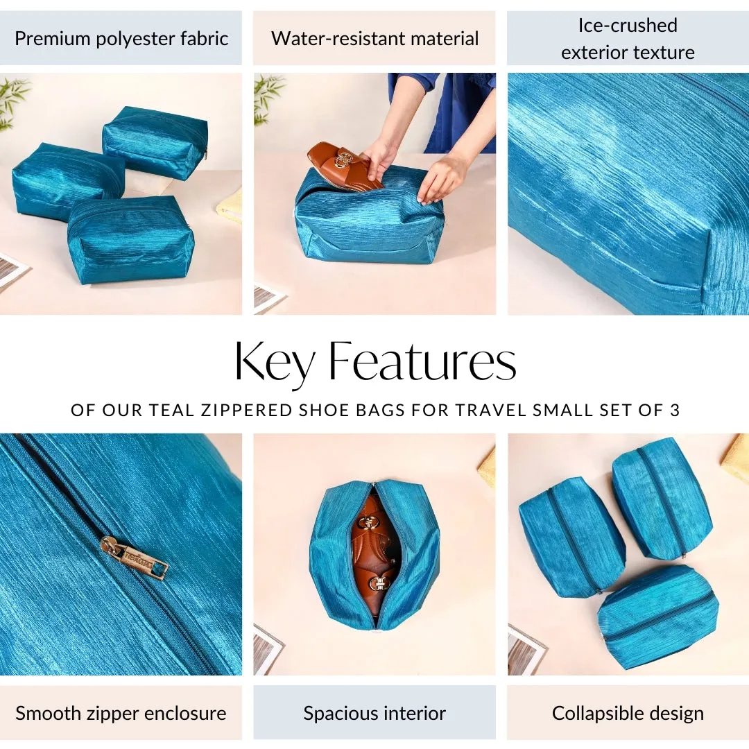 Teal Zippered Travel Shoe Bags Small Set Of 3