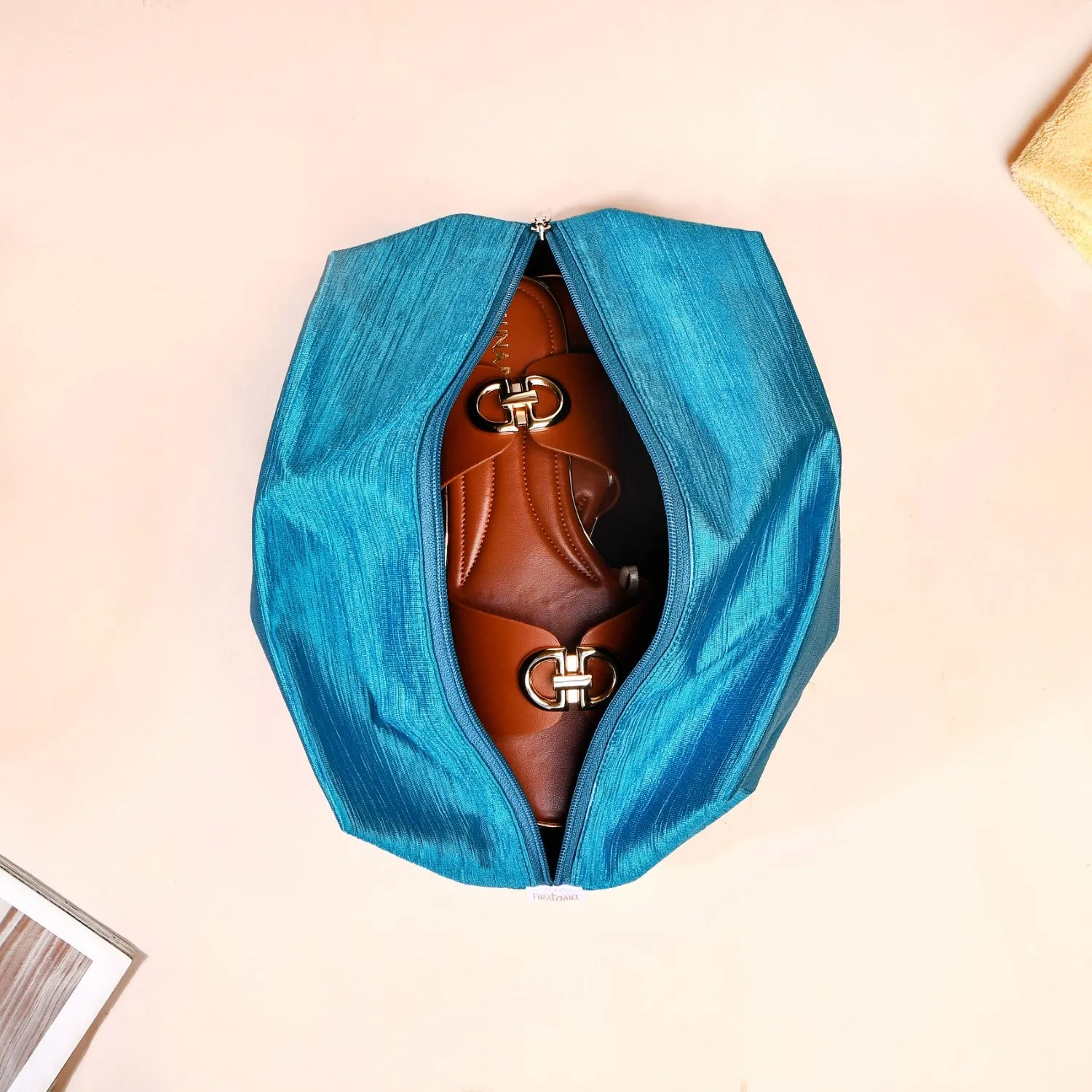 Teal Zippered Travel Shoe Bags Small Set Of 3