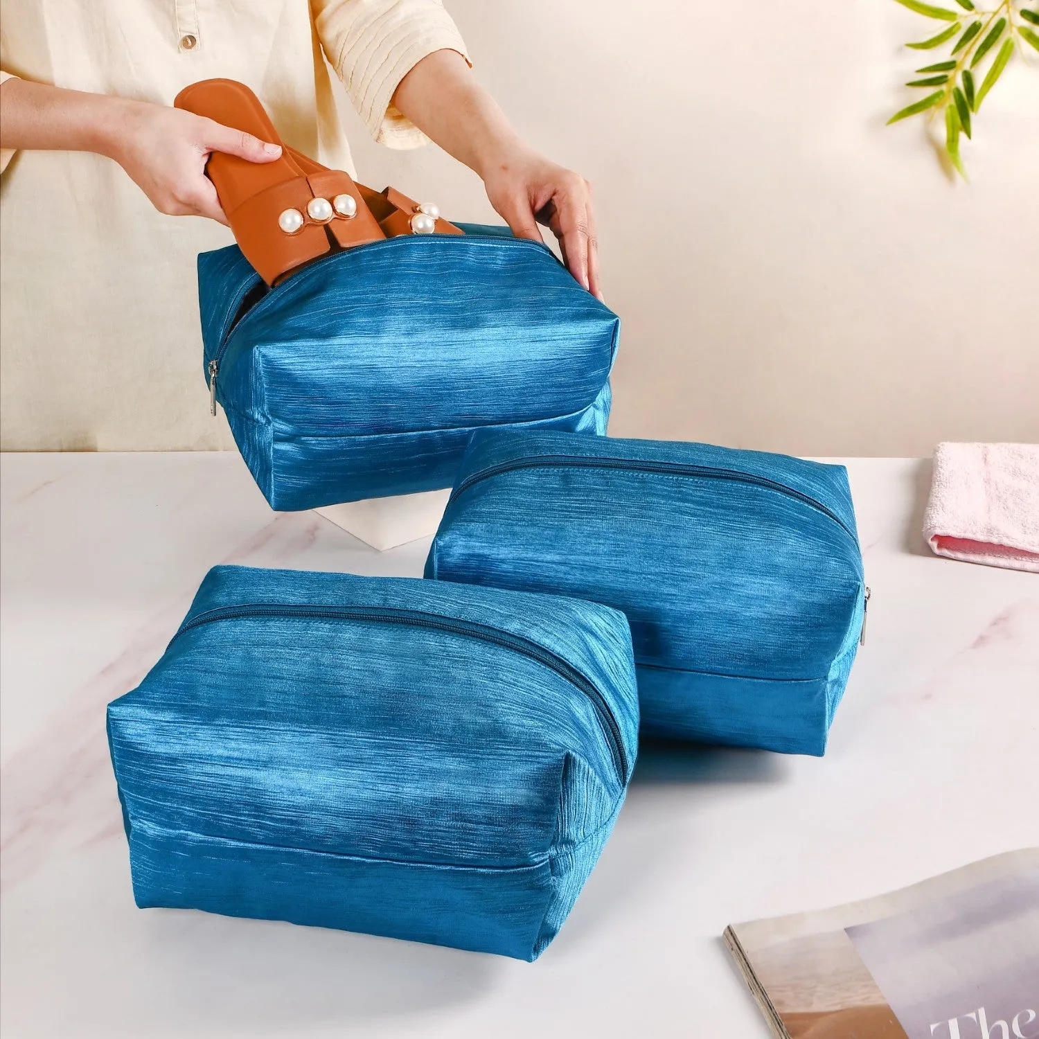 Teal Zippered Travel Shoe Bags Small Set Of 3