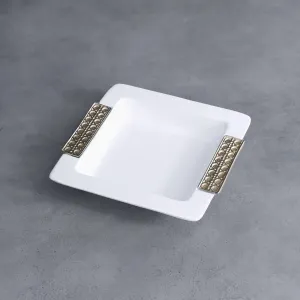 Thanni Rattan Beverage Napkin Holder (White/Gold)