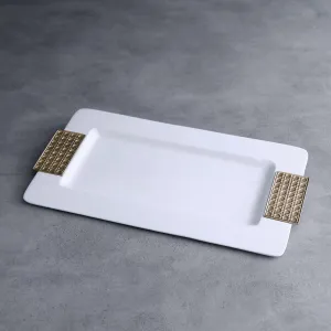 Thanni Rattan Long Rectangular Tray (White/Gold)