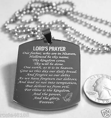 THE LORD'S PRAYER X LARGE THICK SOLID STAINLESS STEEL DOG TAG NECKLACE