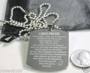 THE LORD'S PRAYER X LARGE THICK SOLID STAINLESS STEEL DOG TAG NECKLACE