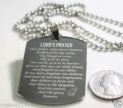 THE LORD'S PRAYER X LARGE THICK SOLID STAINLESS STEEL DOG TAG NECKLACE