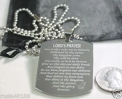 THE LORD'S PRAYER X LARGE THICK SOLID STAINLESS STEEL DOG TAG NECKLACE