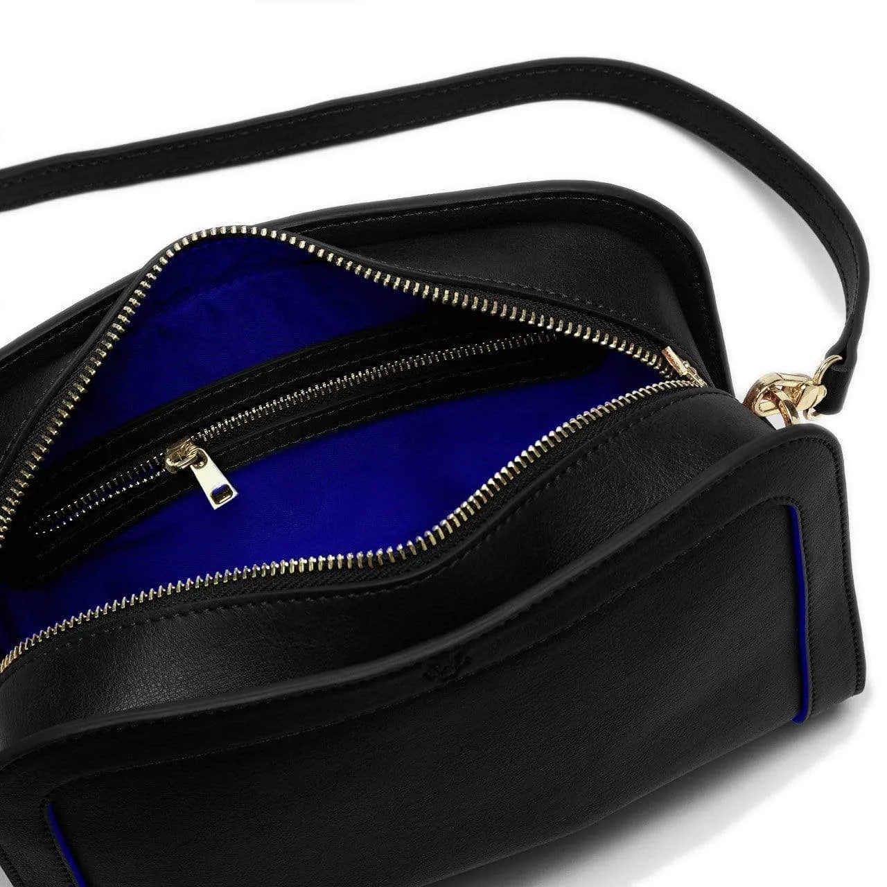 The Wilton Vegan Leather Crossbody Bag | Black & Cobalt Blue