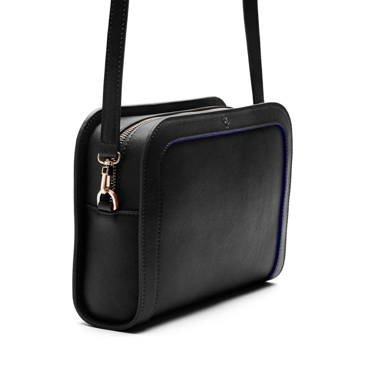 The Wilton Vegan Leather Crossbody Bag | Black & Cobalt Blue